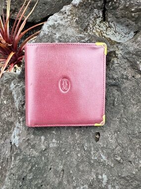 Vintage Cartier Must De Cartier Bordeaux Leather Bifold Wallet Coin Pocket Gold